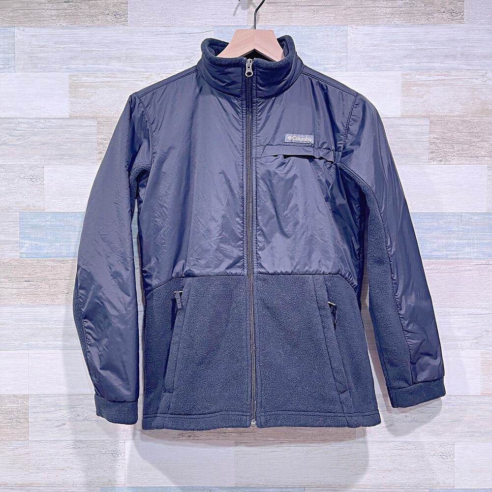 COLUMBIA Steen Mountain Overlay Jacket Black Fleece Nylon Youth Boys 14 16 Large